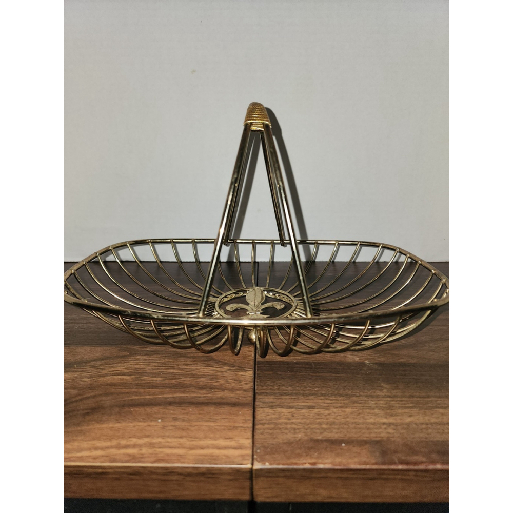 Vintage‎ Fleur De Lis Gold Wire Basket Woven Handle